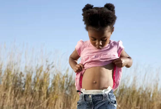 7 Answers about Belly Buttons: Innies, Outies, and More a young girl looking at her belly button